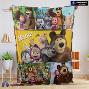 Official Cartoon Marsha And The Bear Family Cute Blanket Fleece Customized Blanket