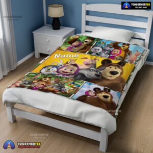 Alternative view of Official Cartoon Marsha And The Bear Family Cute Blanket Fleece Customized Blanket