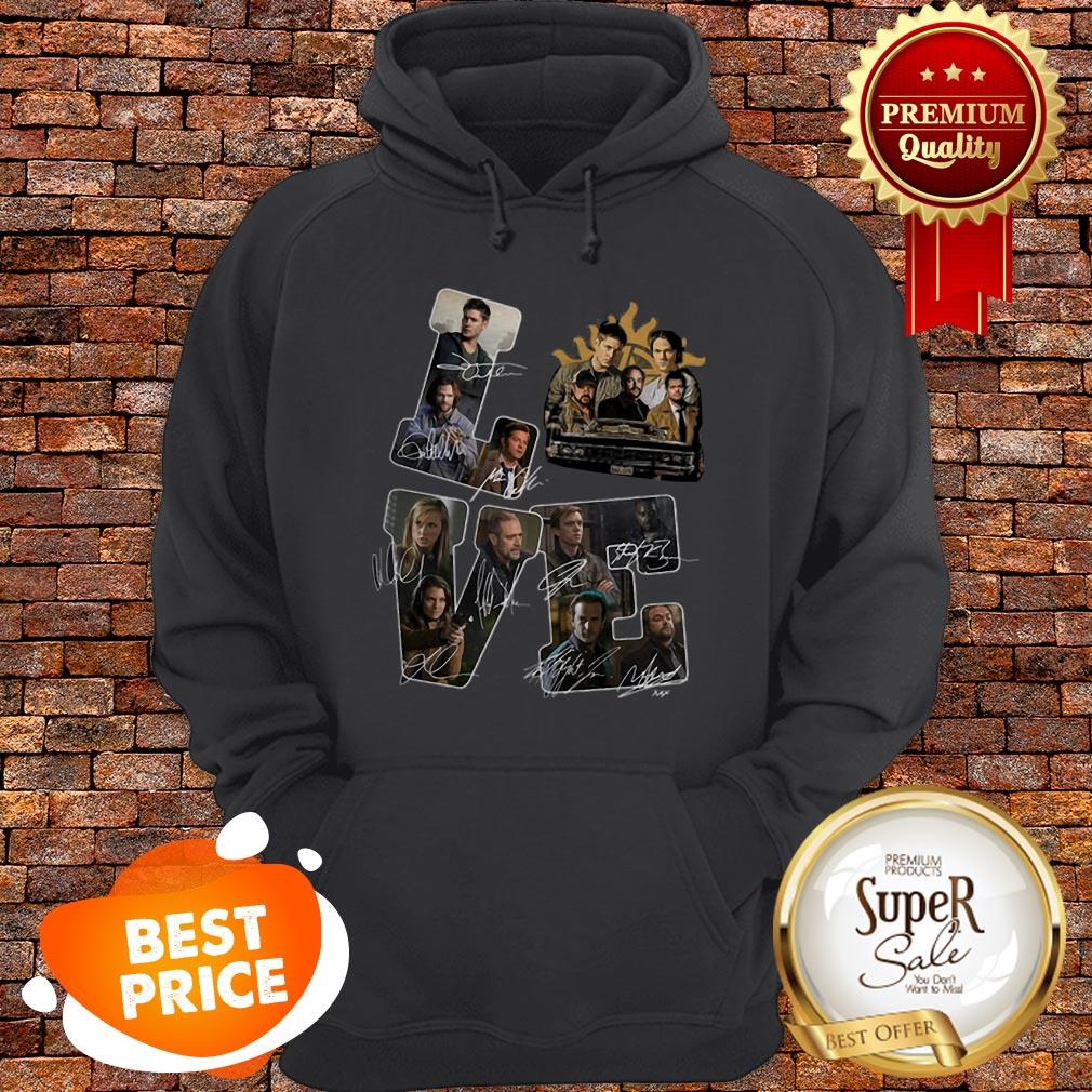 Nice Love Supernatural American Tv Series Signatures Shirt - Image 2