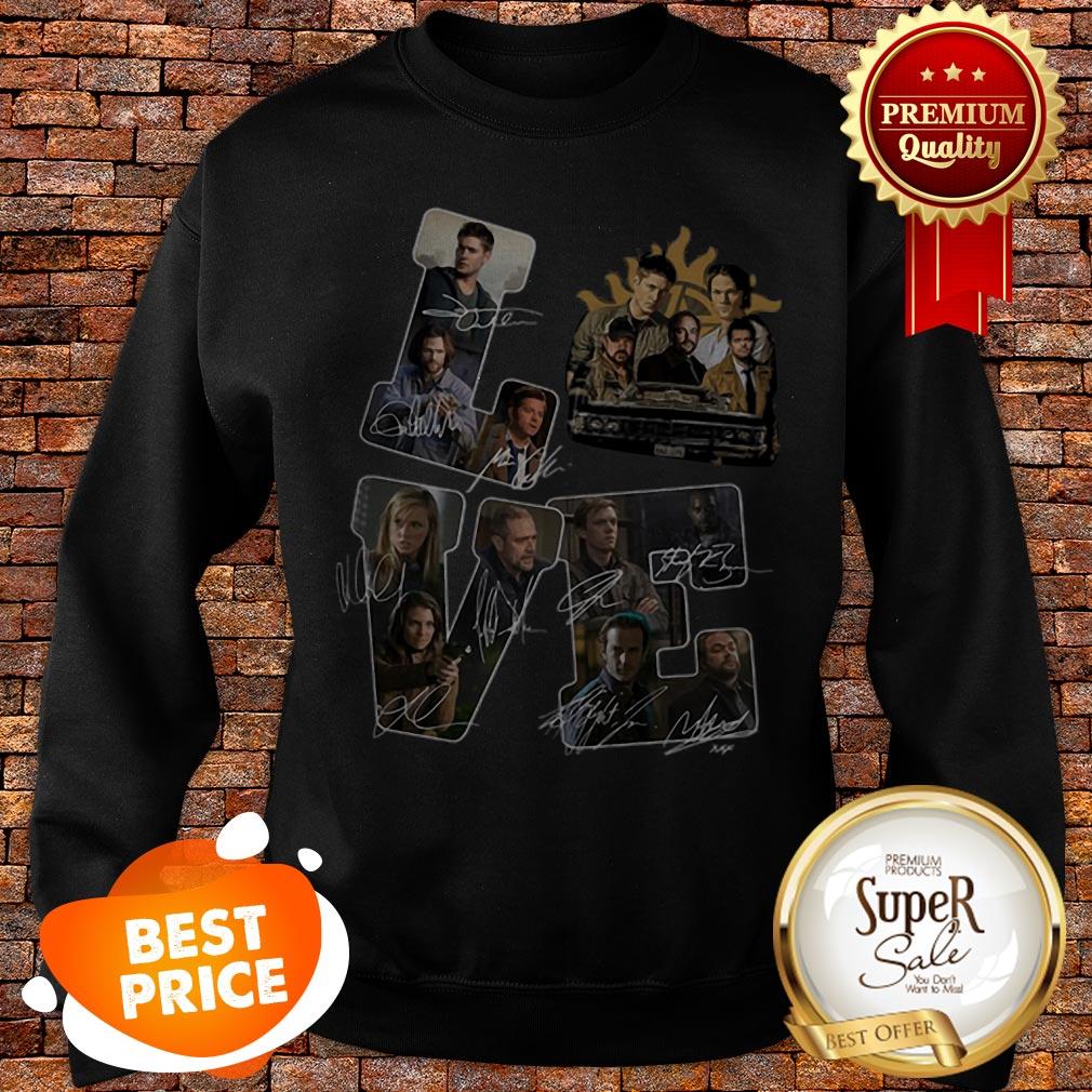 Nice Love Supernatural American Tv Series Signatures Shirt - Image 3