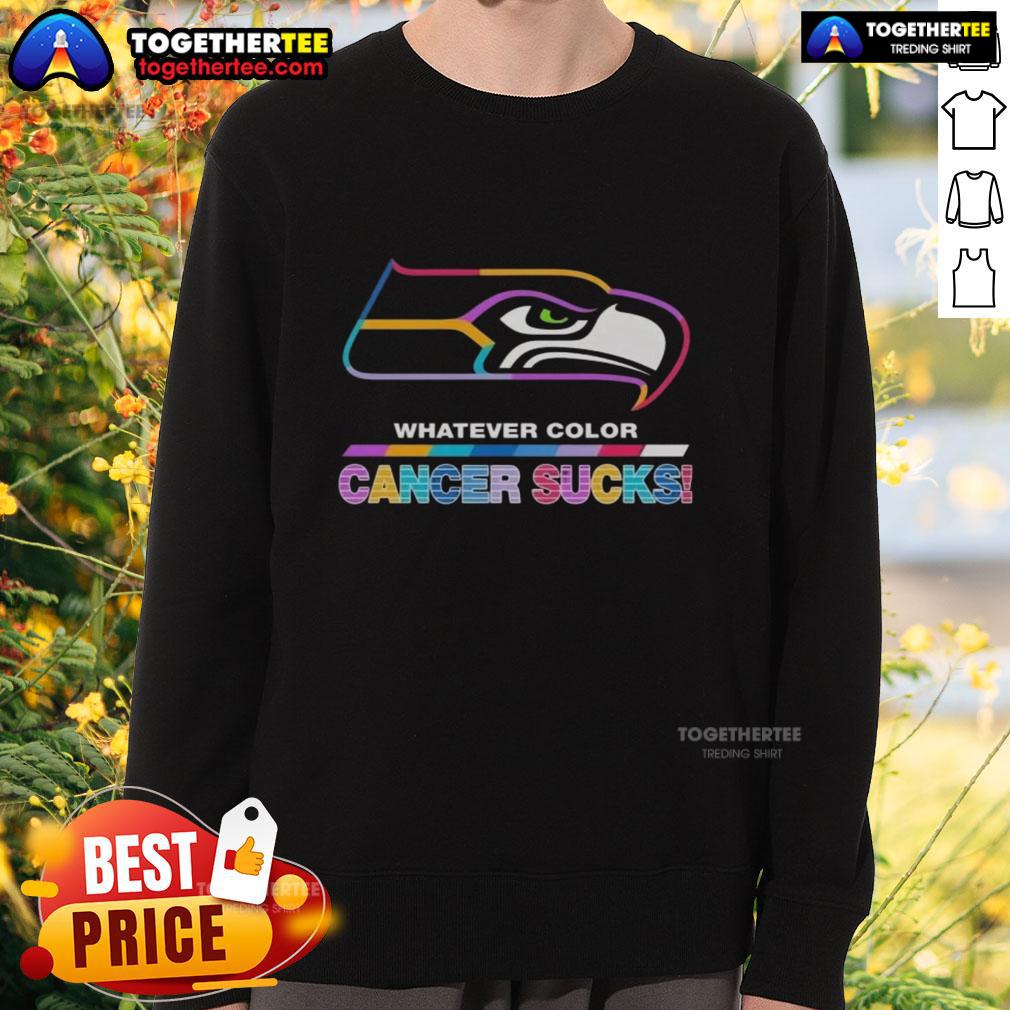 Original Seattle Seahawks Football Whatever Color Cancer Sucks Logo Colors T-Shirt - Image 5