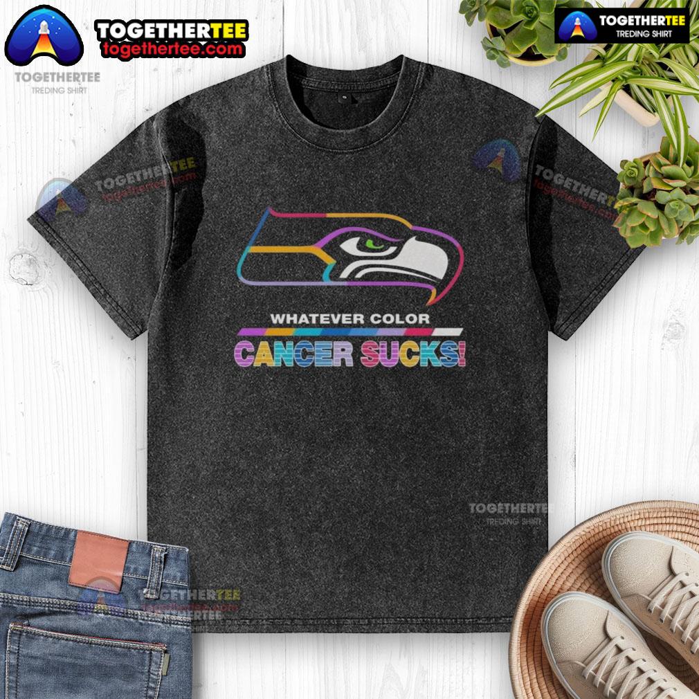Original Seattle Seahawks Football Whatever Color Cancer Sucks Logo Colors T-Shirt - Image 6