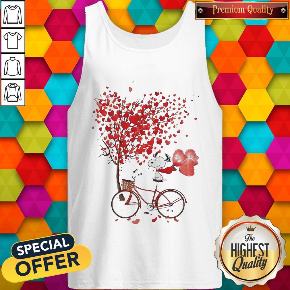 Top Snoopy Riding Bicycle Hearts Shirt - Image 3