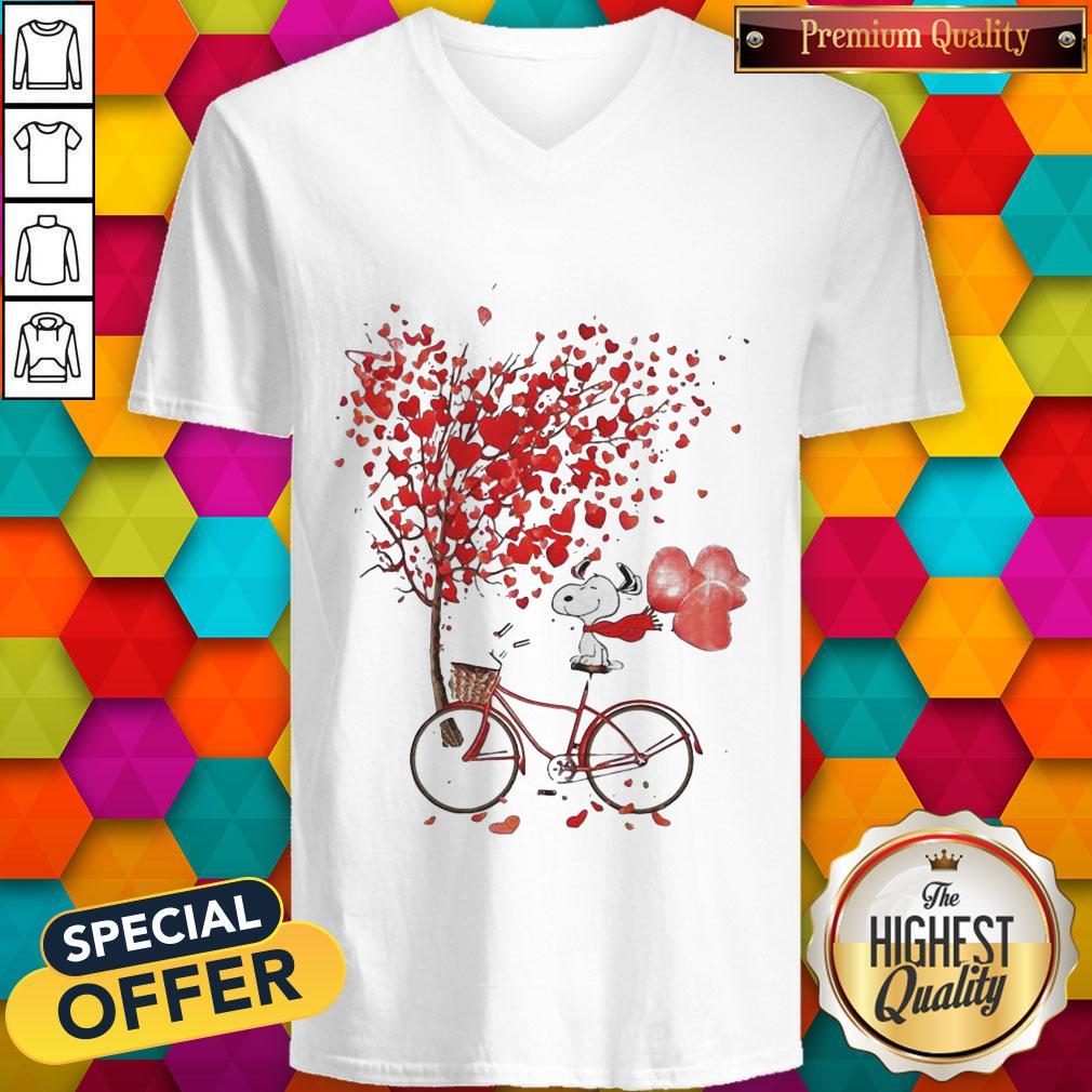 Top Snoopy Riding Bicycle Hearts Shirt - Image 2