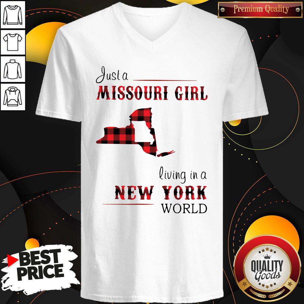 Awesome Just A Missouri Girl Living In A New York World Map Shirt - Image 3