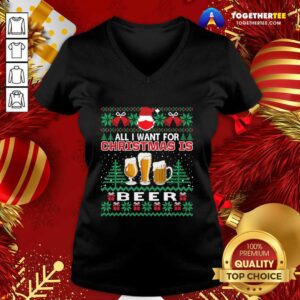 Alternative view of Cute Santa Face Mask All I Want For Christmas Is Beer Funny Ugly Shirt