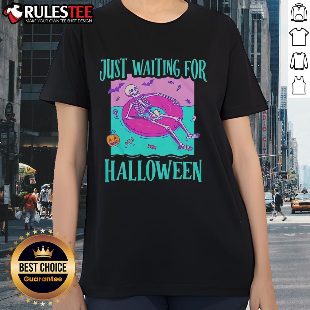 Nice Just Waiting For Halloween Skeleton T-Shirt - Image 3
