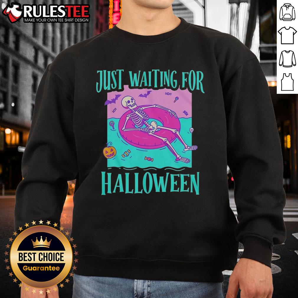 Nice Just Waiting For Halloween Skeleton T-Shirt - Image 5