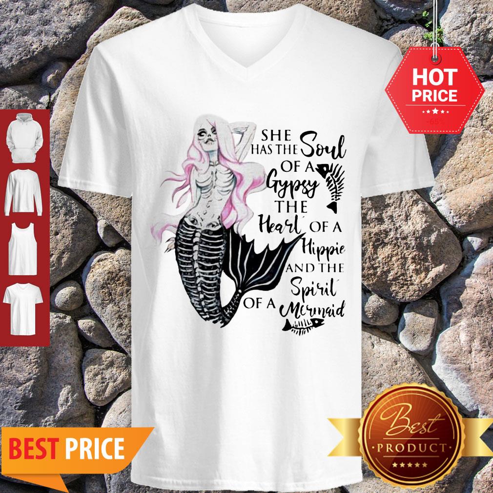 Beautiful Mermaid Skull She Has The Soul Of A Gypsy The Heart Of A Hippie Shirt - Image 4