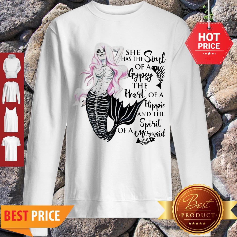 Beautiful Mermaid Skull She Has The Soul Of A Gypsy The Heart Of A Hippie Shirt - Image 2