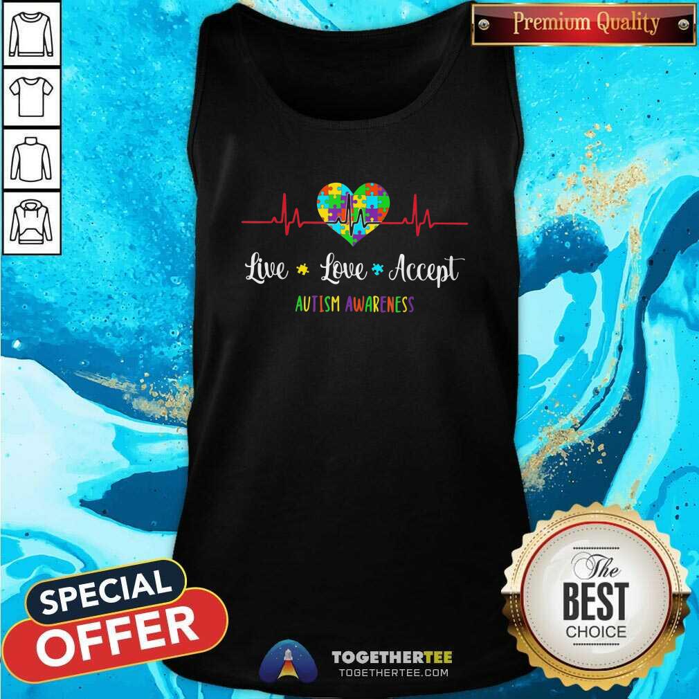 Official Live Love Accept Autism Awareness Heartbeat Shirt - Image 4