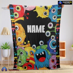 Official Happy Monster Coloring Blanket Fleece Customized Blanket