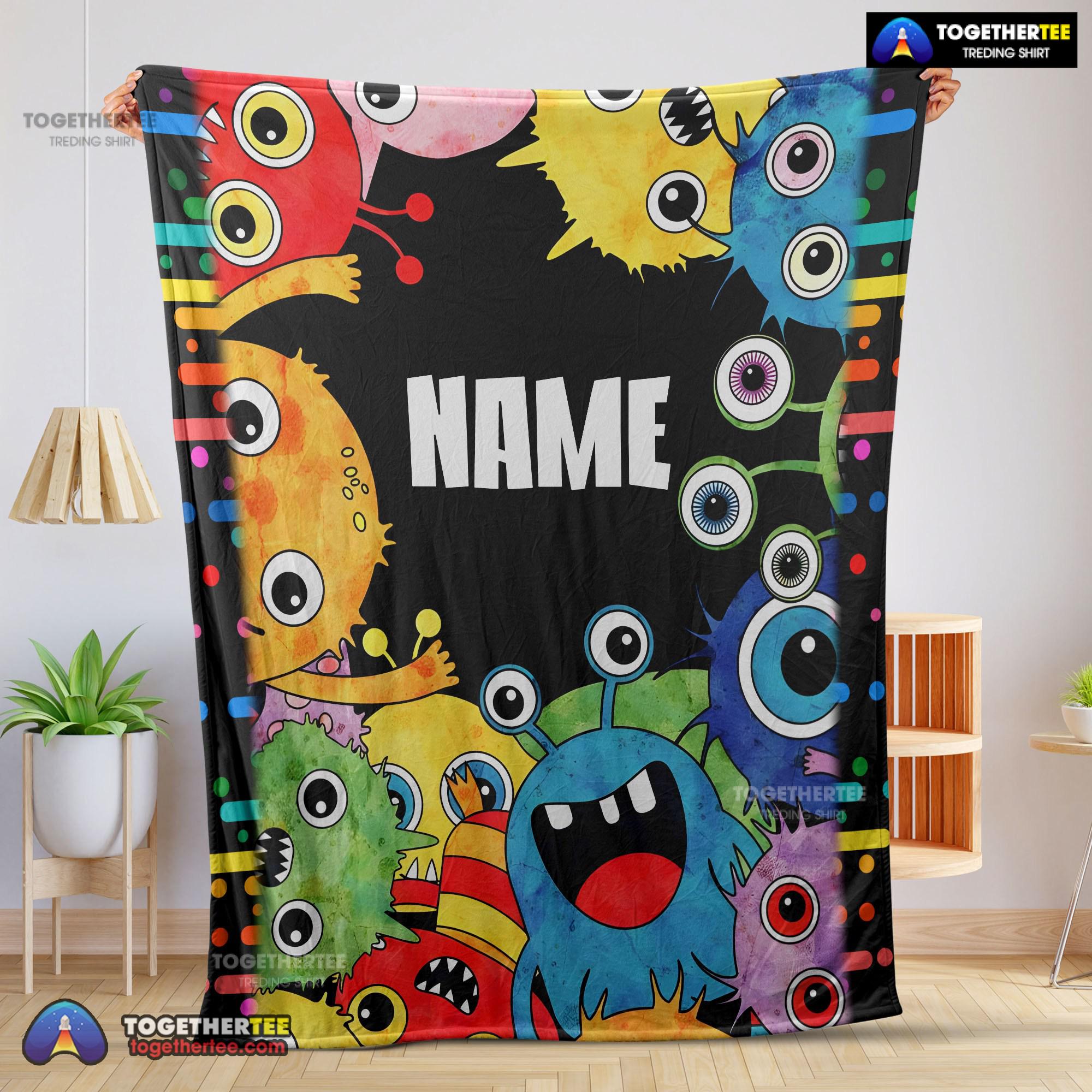 Official Happy Monster Coloring Blanket Fleece Customized Blanket