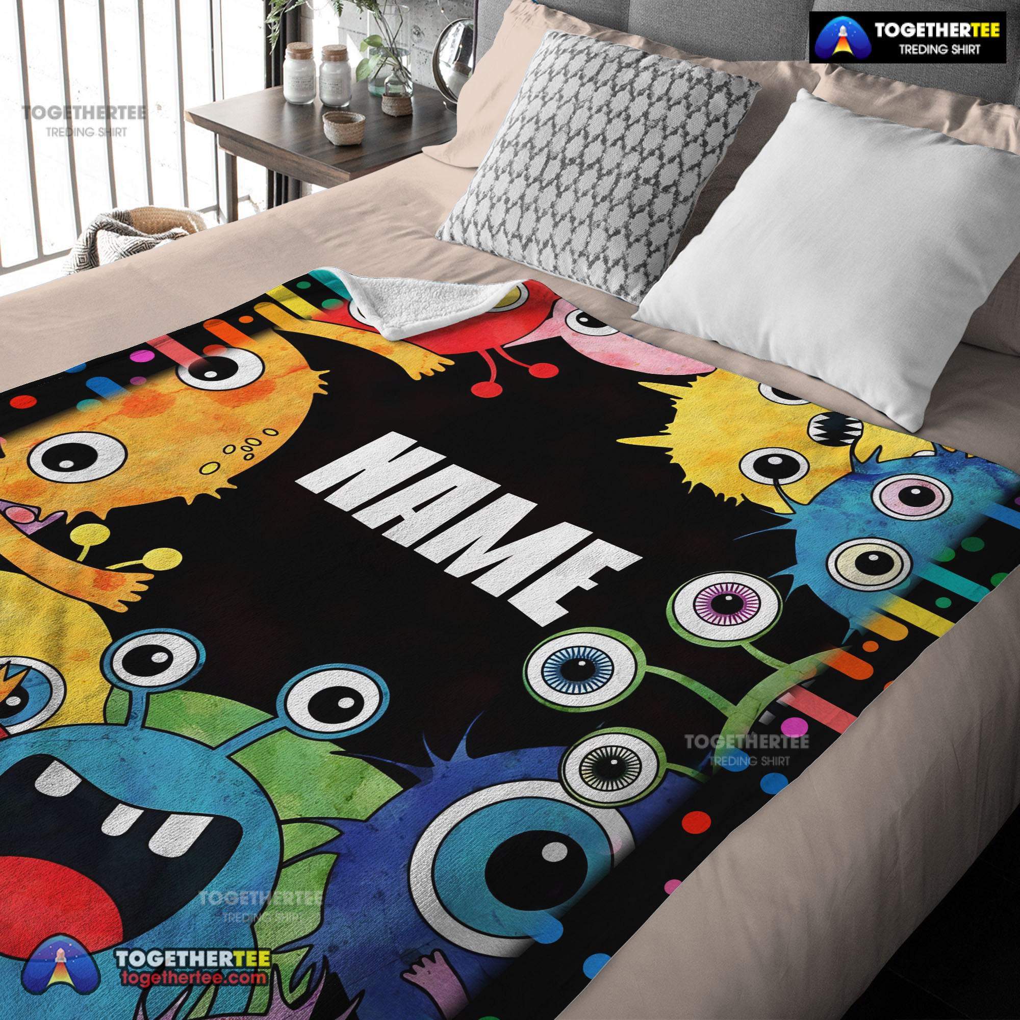Official Happy Monster Coloring Blanket Fleece Customized Blanket - Image 2