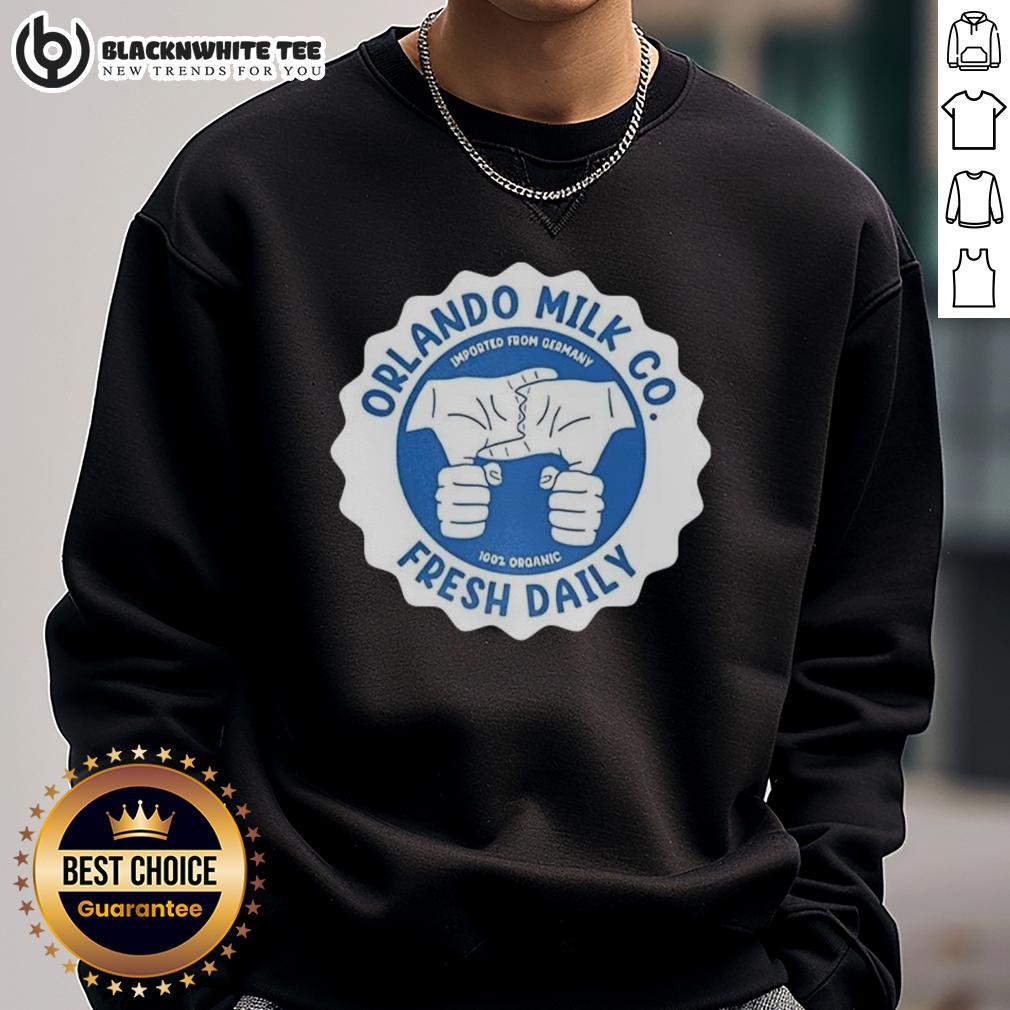 Nice Orlando Milk Co Fresh Daily Imported From Germany 100 Percent Organic Logo T-Shirt - Image 5