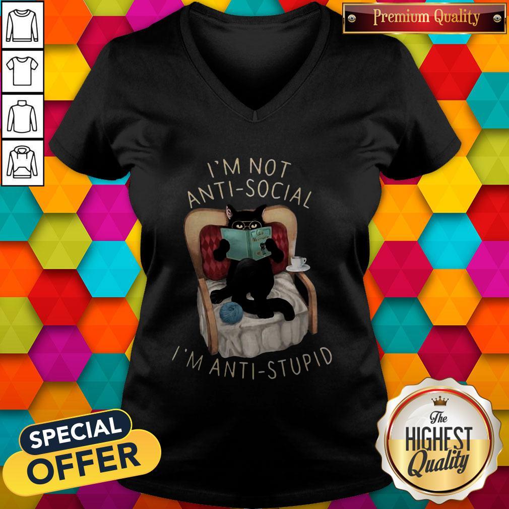 Love Black Cat I’m Not Anti Social I’m Anti Stupid Shirt - Image 2