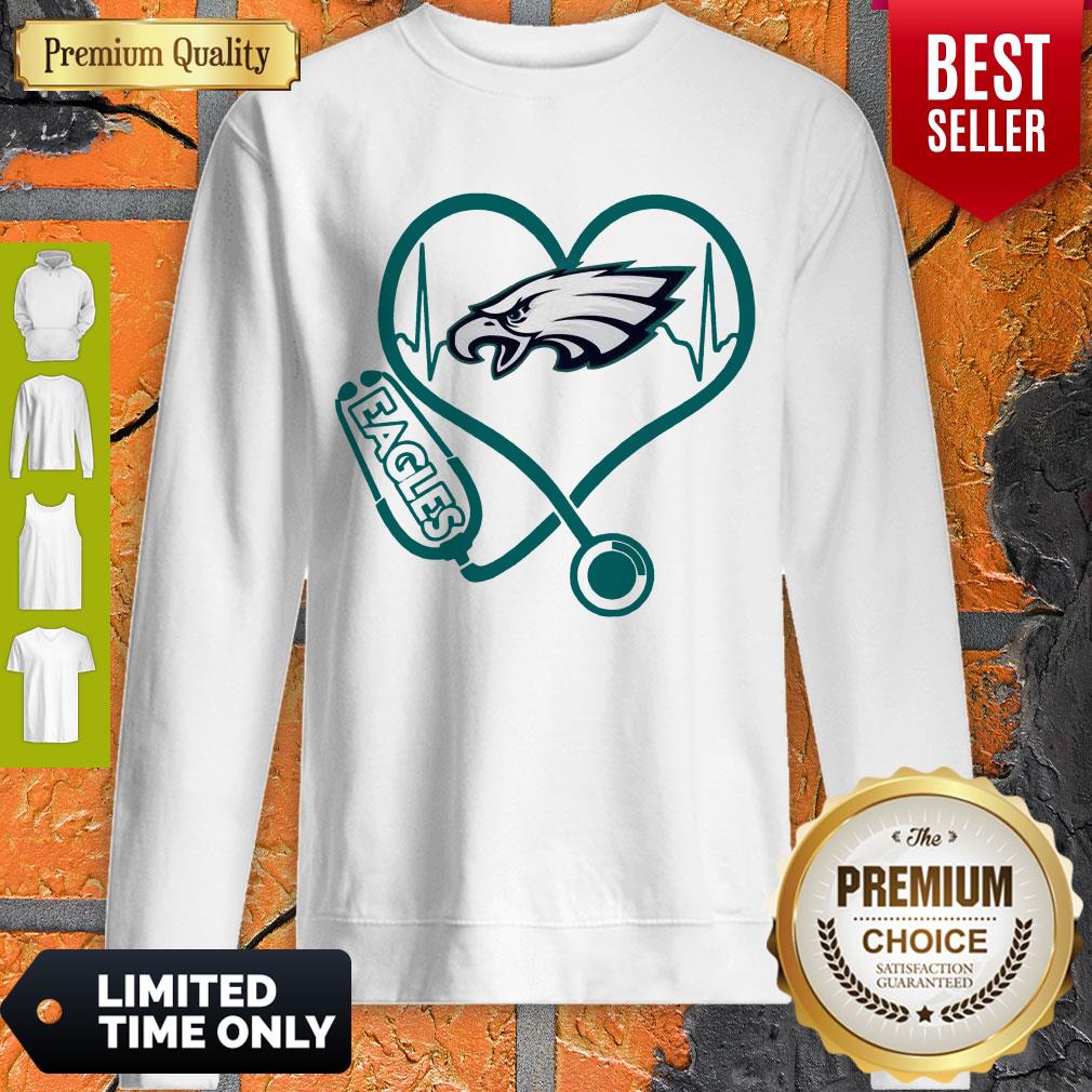 Nice Heartbeat Nurse Philadelphia Eagles Stethoscope Shirt - Image 3