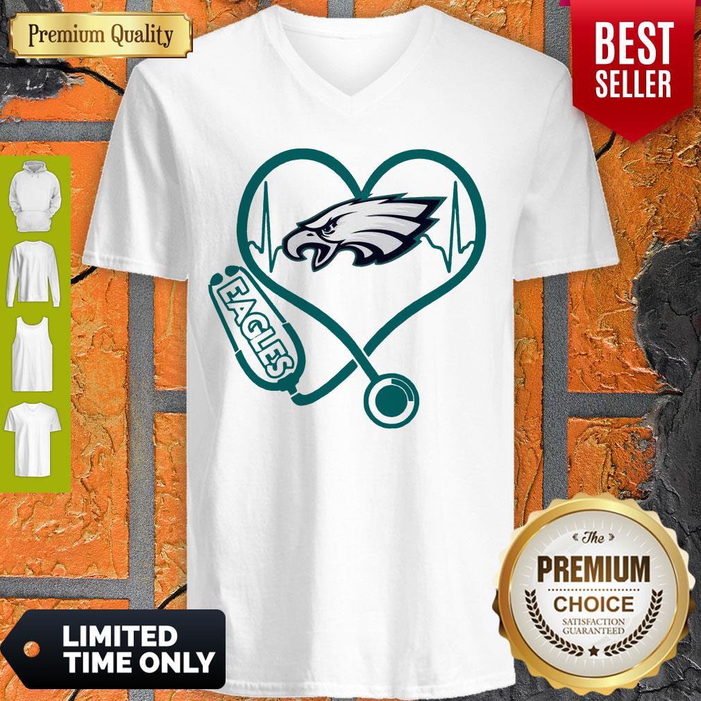 Nice Heartbeat Nurse Philadelphia Eagles Stethoscope Shirt - Image 5