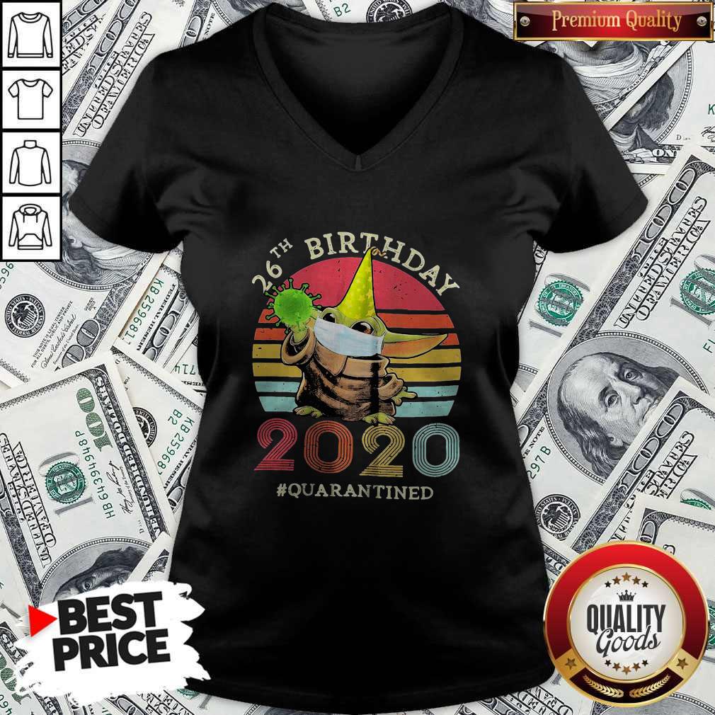 Happy Baby Yoda 26th Birthday 2020 Quarantined Vintage Retro Shirt - Image 2