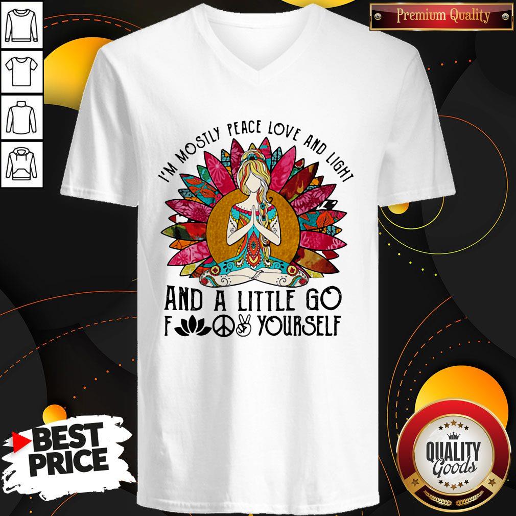 I'm Mosily Peace Love And Light And A Little Go Fuck Yourself Lady Flower Shirt - Image 2