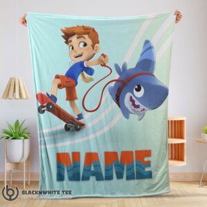 Catoon Sharkdog Sharkdog And Max Skateboarding Blanket Fleece Customized Premium Blanket