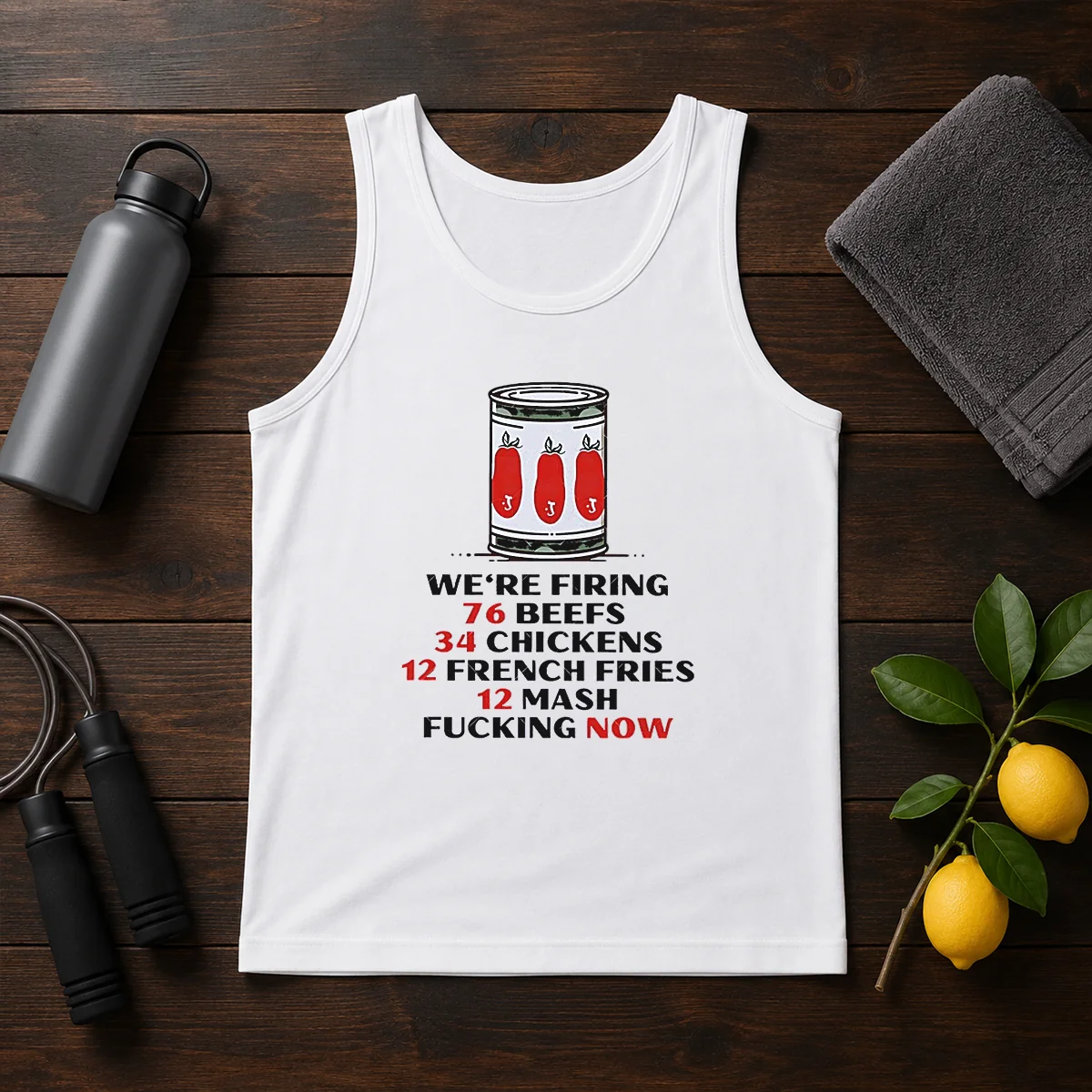 Top The Bear We'Re Firing 76 Beefs 34 Chickens 12 French Fries 12 Mash Fcking Now Shirt - Image 3