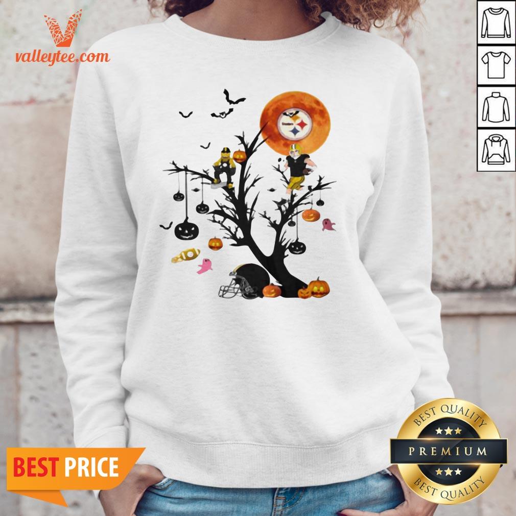 Cool Halloween Tree Pittsburgh Steelers Moon Shirt - Image 2