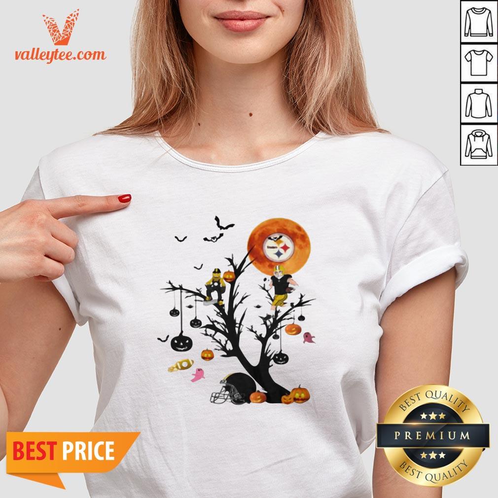 Cool Halloween Tree Pittsburgh Steelers Moon Shirt - Image 4