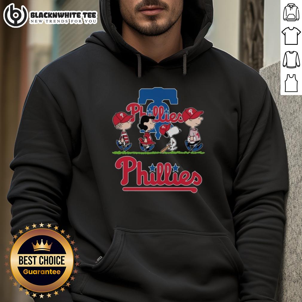Cute Snoopy Charlie Brown Linus And Lucy Wearing Philadelphia Phillies Baseball Jersey T-Shirt - Image 2