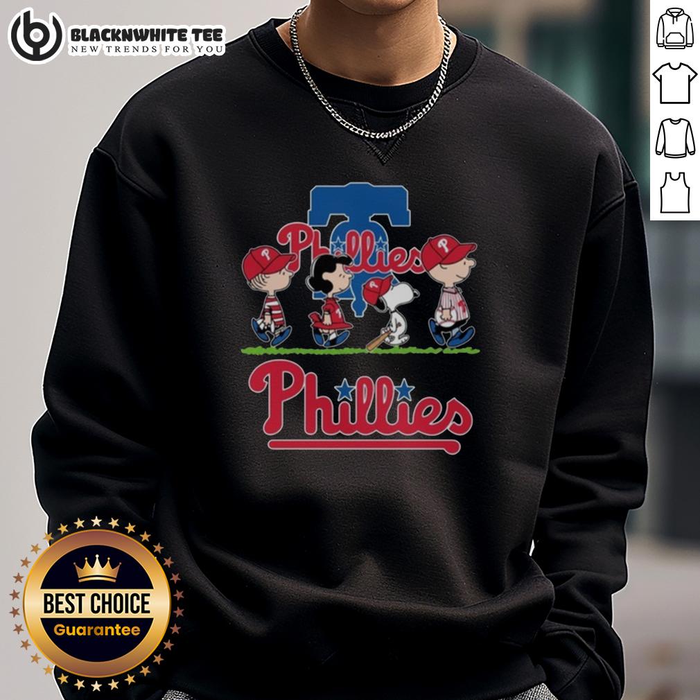 Cute Snoopy Charlie Brown Linus And Lucy Wearing Philadelphia Phillies Baseball Jersey T-Shirt - Image 5