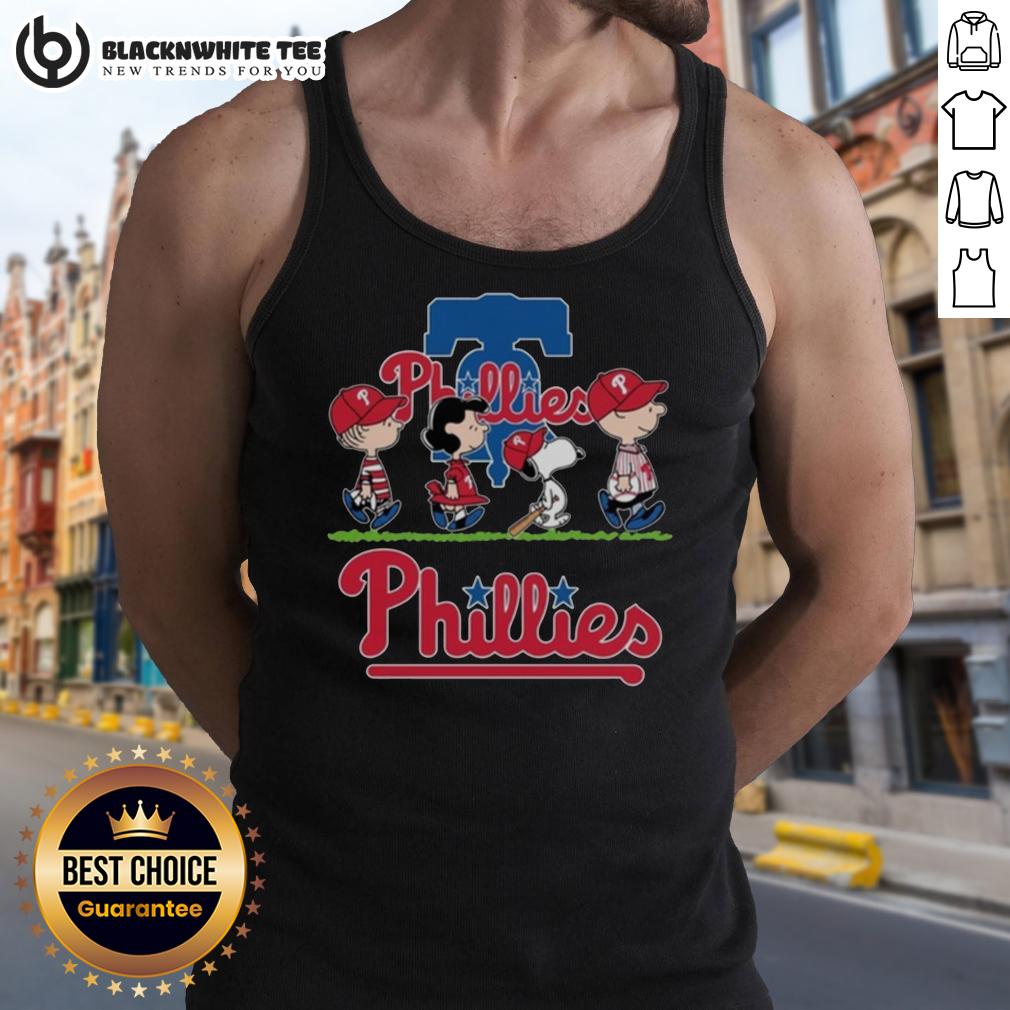 Cute Snoopy Charlie Brown Linus And Lucy Wearing Philadelphia Phillies Baseball Jersey T-Shirt - Image 4