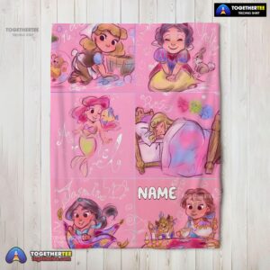 Official Disney Cute Kids Princess Sketches Blanket Fleece Customized Blanket