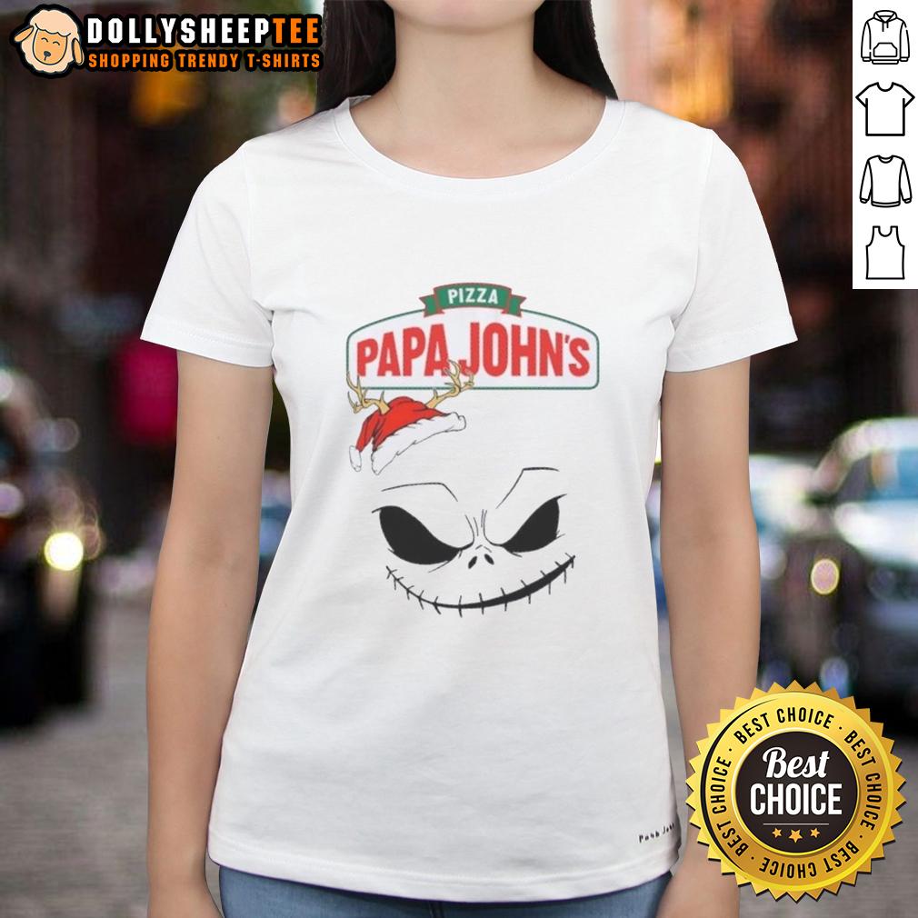 Official Jack Skellington X Pizza Papa John's Merry Christmas T-Shirt - Image 3