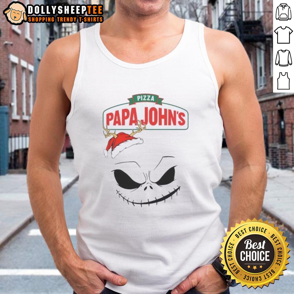 Official Jack Skellington X Pizza Papa John's Merry Christmas T-Shirt - Image 4
