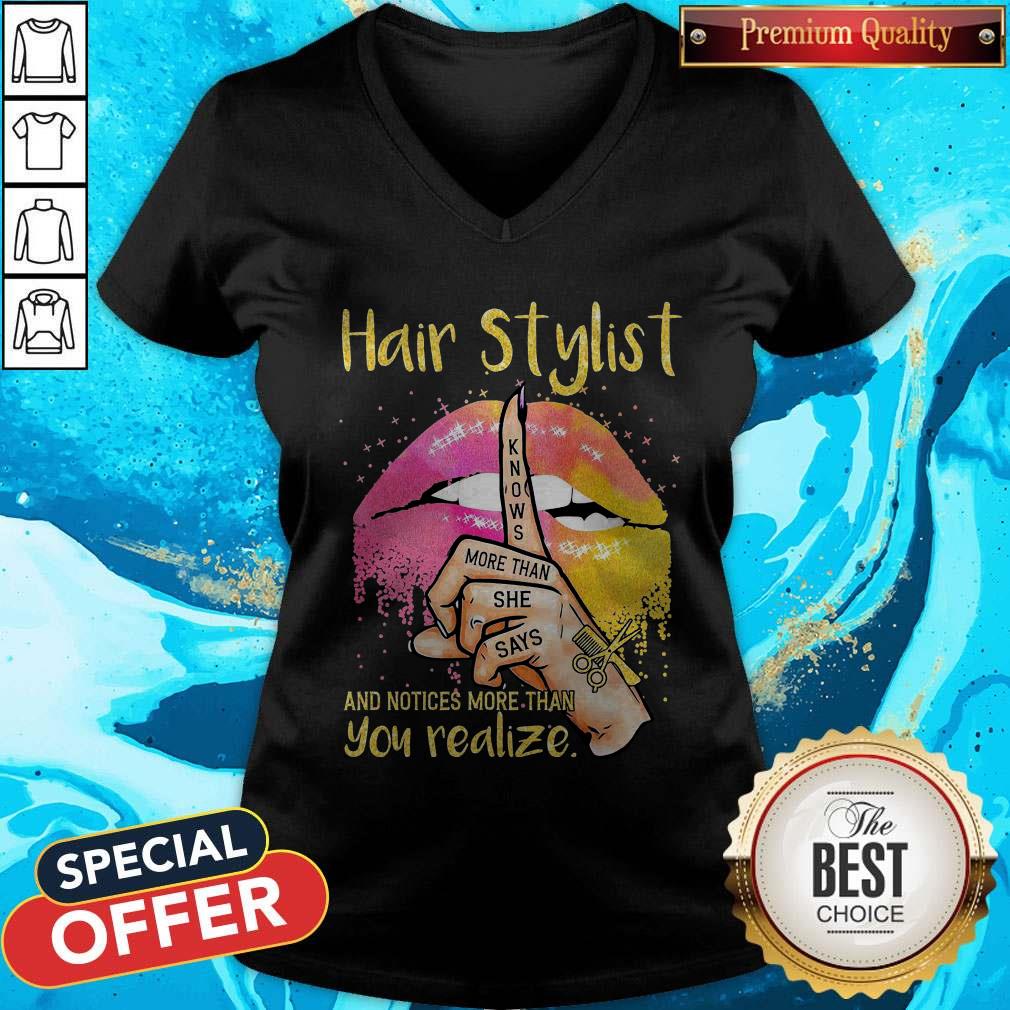 Premium Lips Peace Hair Stylist Knows More Than She Says And Notices More Than You Realize Shirt - Image 3