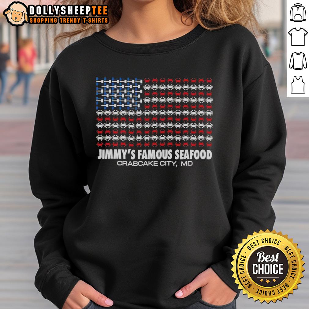 Official Jimmy's Famous Seafood Crabcity Us Flag T-Shirt - Image 5