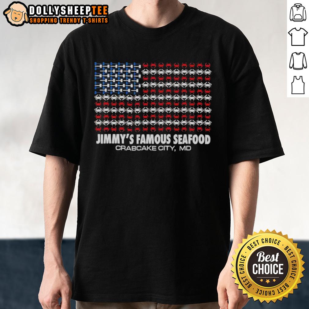 Official Jimmy's Famous Seafood Crabcity Us Flag T-Shirt