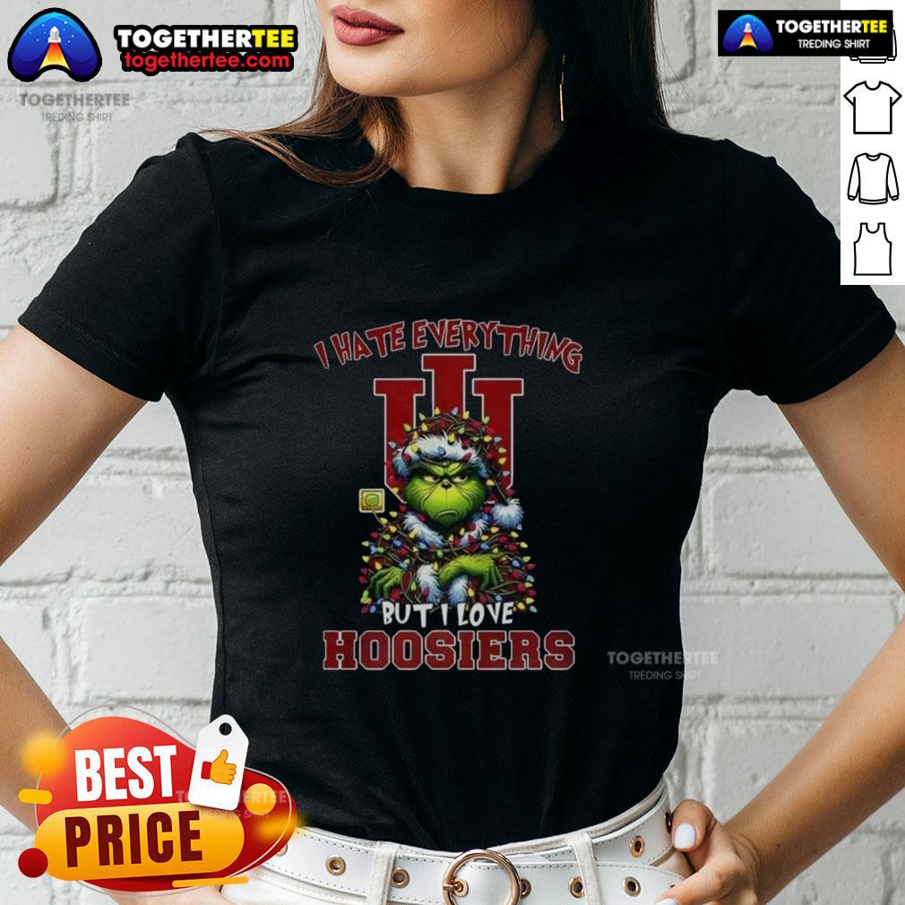 Original Santa Grinch I Hate Everything But I Love Indiana Hoosiers Merry Christmas T-Shirt - Image 3