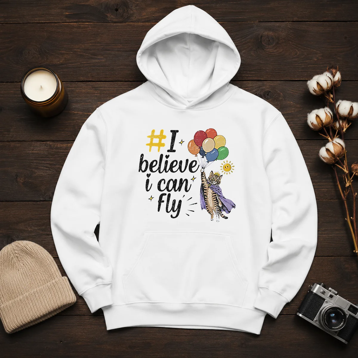 Nice I Believe I Can Fly Cat Balloons Shirt - Image 6