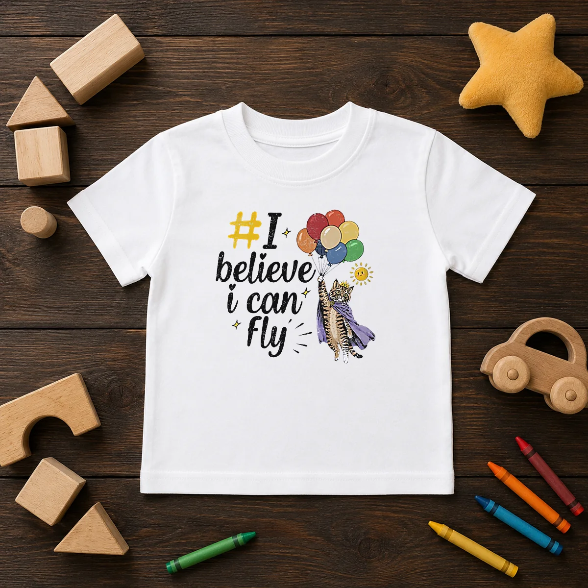 Nice I Believe I Can Fly Cat Balloons Shirt - Image 9