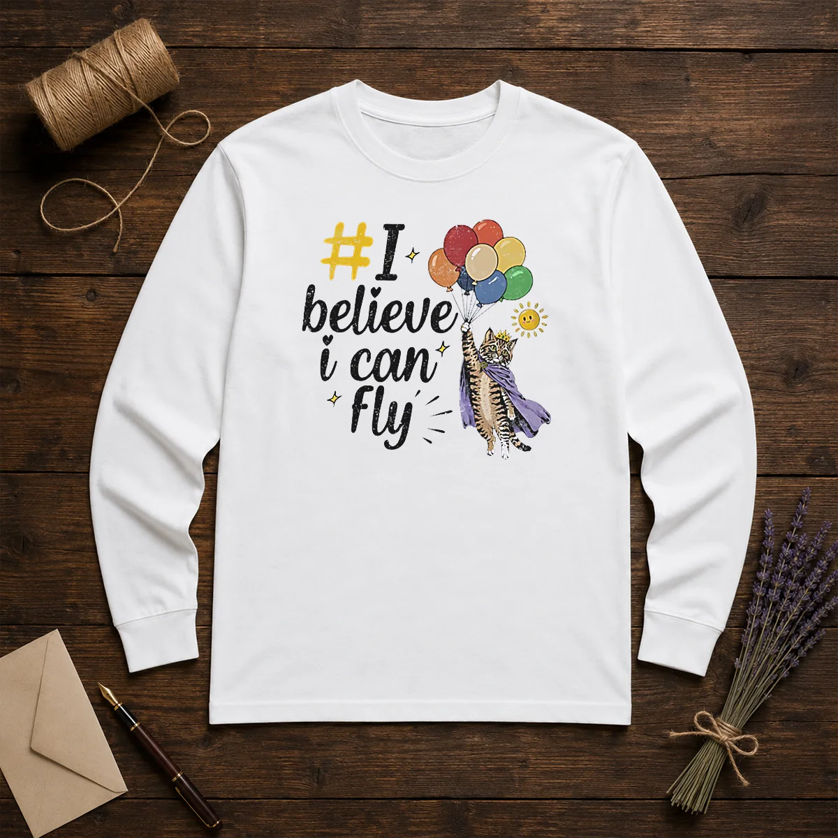 Nice I Believe I Can Fly Cat Balloons Shirt - Image 5
