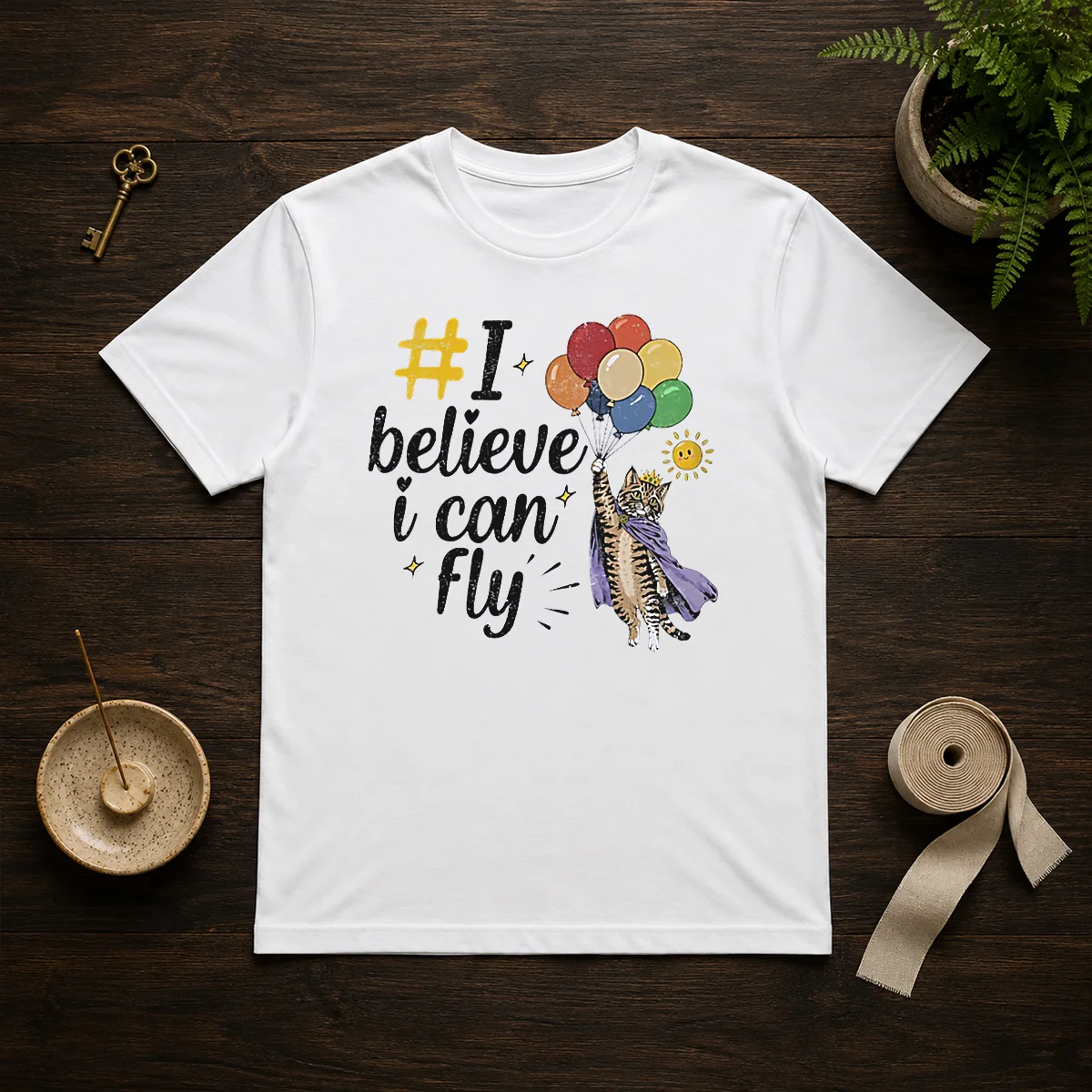 Nice I Believe I Can Fly Cat Balloons Shirt