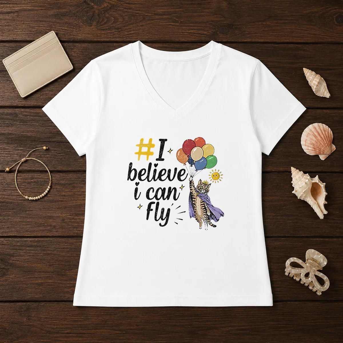 Nice I Believe I Can Fly Cat Balloons Shirt - Image 2
