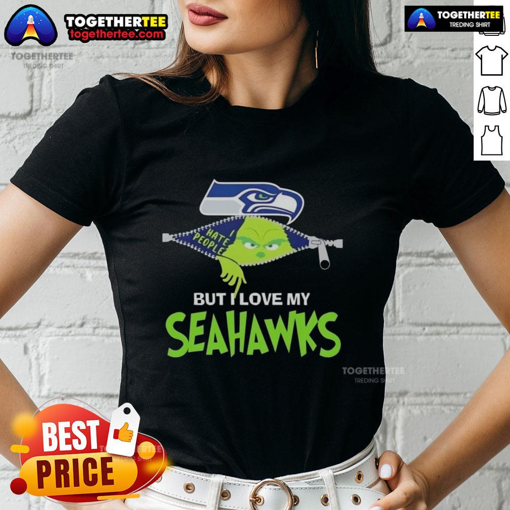 Original Grinch Christmas But I Love My Seattle Seahawks T-Shirt - Image 3