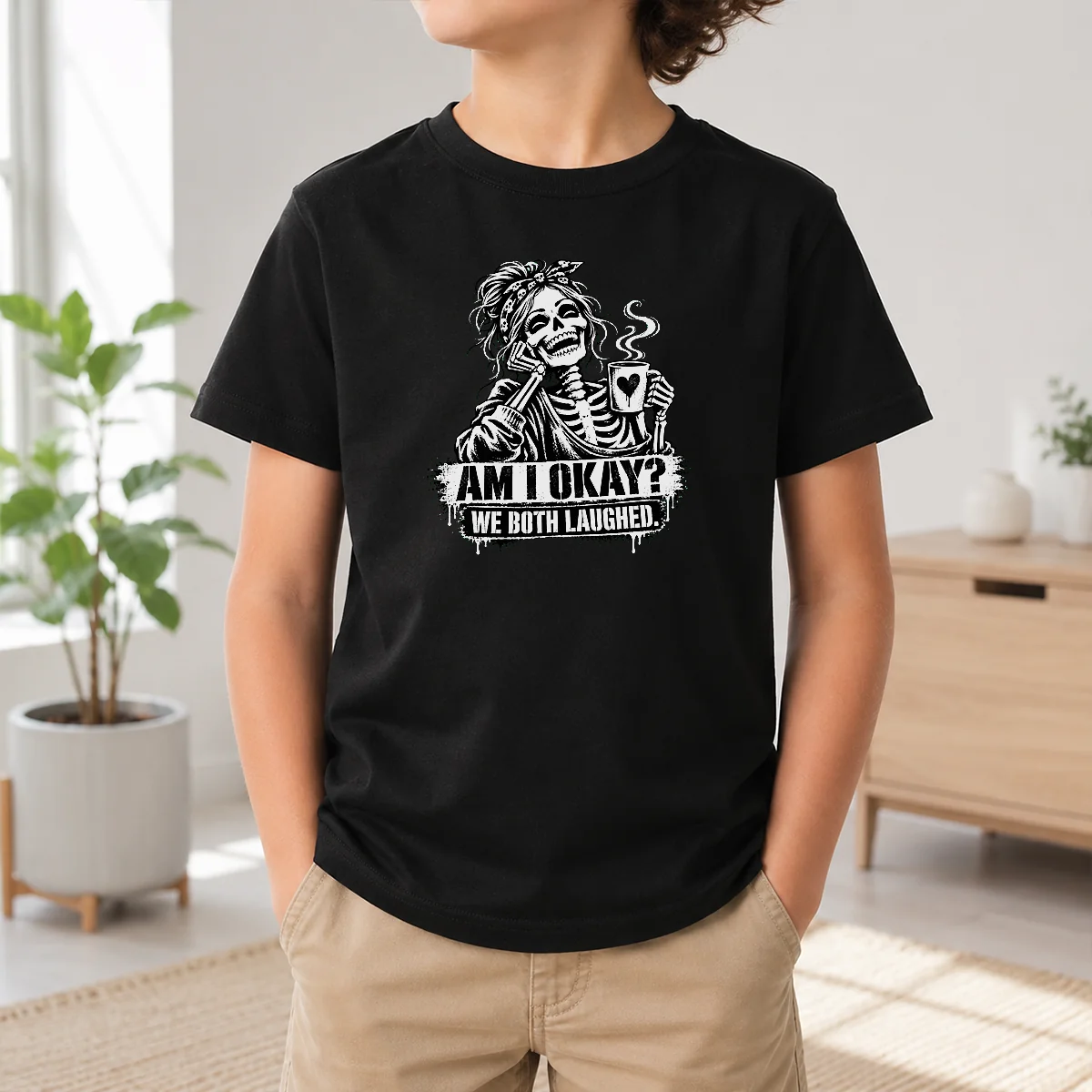 Good Nice Humorous Skeleton Girl Coffee Quote Halloween Shirt - Image 9