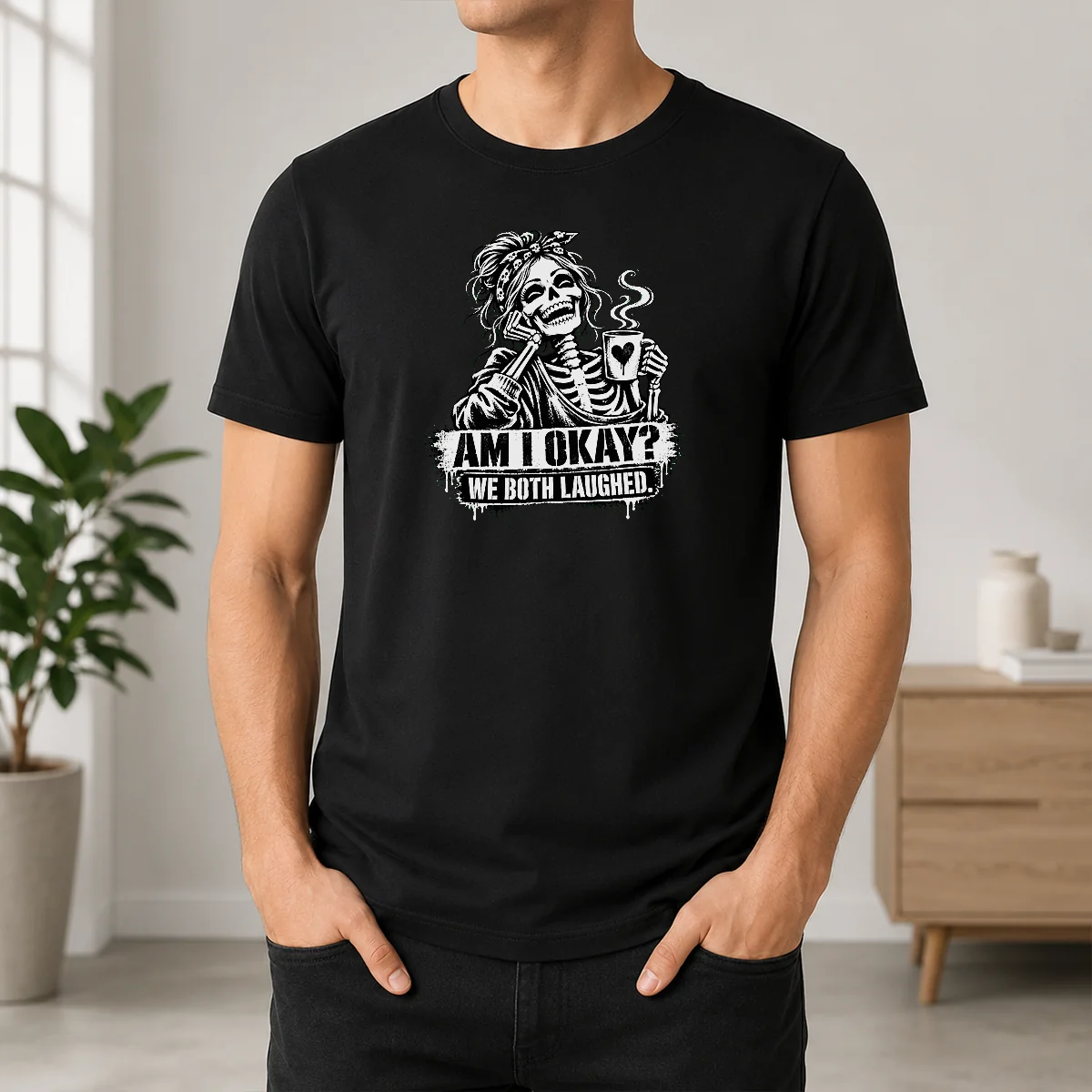 Good Nice Humorous Skeleton Girl Coffee Quote Halloween Shirt