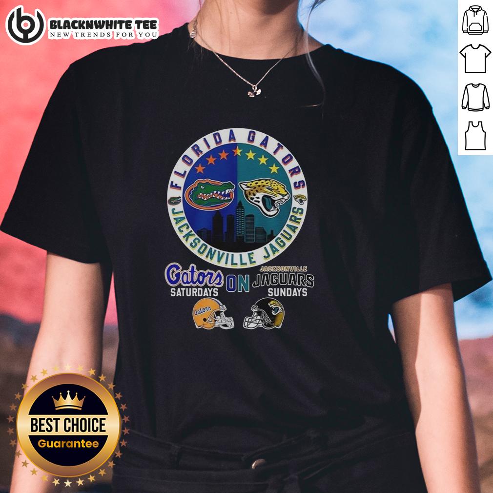 Hot Florida Gator On Saturdays And Jacksonville Jaguars On Sundays Logo Mashup T-Shirt - Image 3