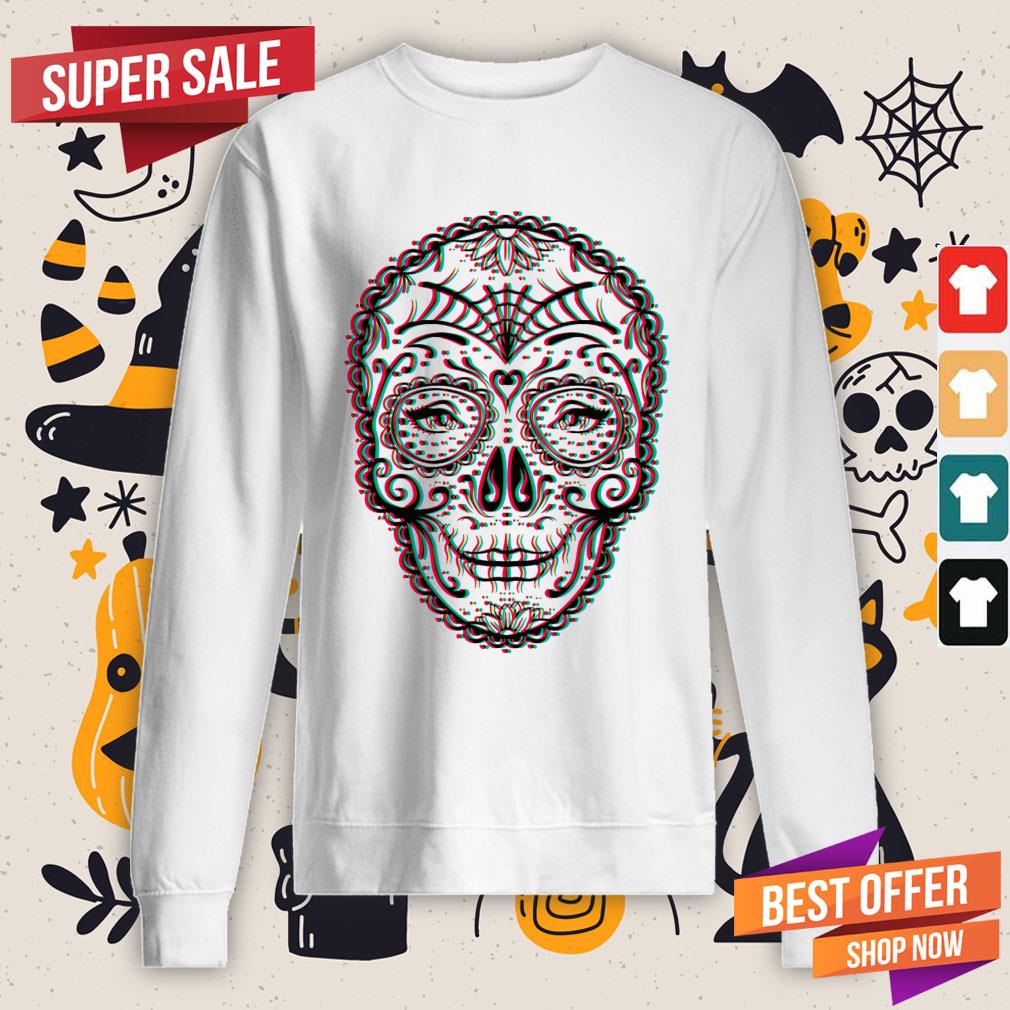Eyes Sugar Skull Chromatic Aberration Day Of The Dead Shirt - Image 4