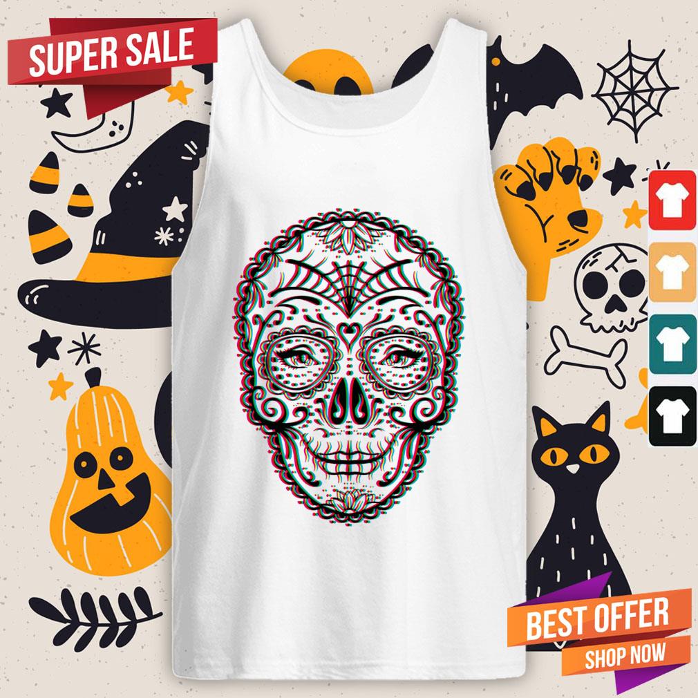 Eyes Sugar Skull Chromatic Aberration Day Of The Dead Shirt - Image 3