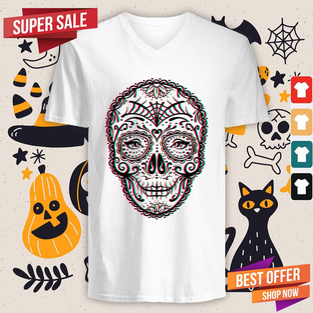 Eyes Sugar Skull Chromatic Aberration Day Of The Dead Shirt - Image 2